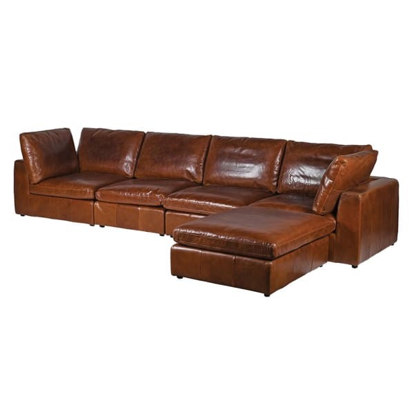 Chestnut Brown Corner Sofa – 356 cm, Genuine Leather