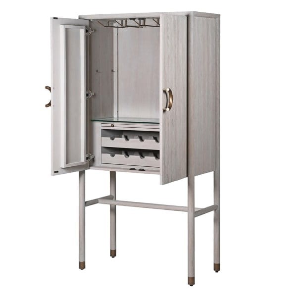 White Belgravia Bar Cabinet 182 cm light oak drinks cabinet