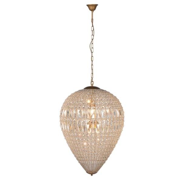 Large teardrop crystal chandelier measuring 80 cm high