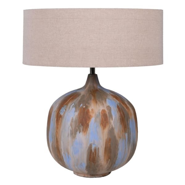 Bremner Iron enamelled table lamp with a pale linen shade