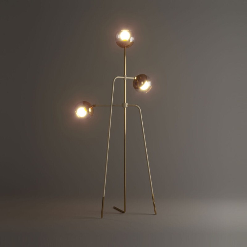 Lampa podłogowa Black Widow od Creativemary 180 cm trzy klosze szklane mosiężna podstawa