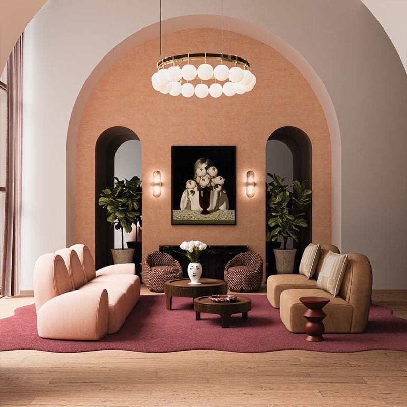 Pearls Chandelier by Creativemary – 140 cm diameter, brass, glass globes, and genuine leather