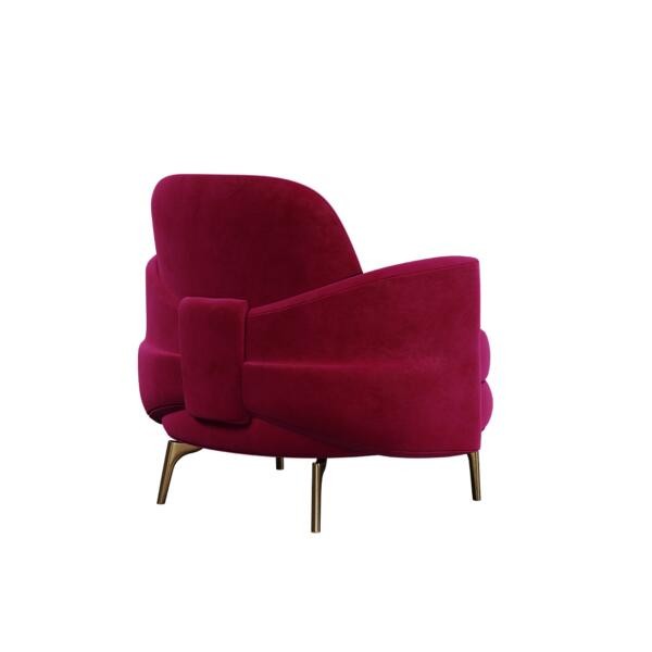 Marilyn Velvet Armchair by Ottiu with Gold Brass Legs and Bow Detail on the Backrest