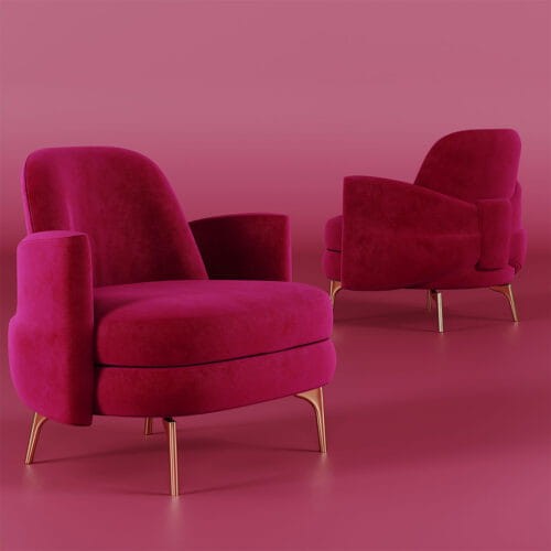 Marilyn Velvet Armchair by Ottiu with Gold Brass Legs and Bow Detail on the Backrest