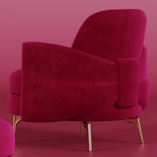 Marilyn Velvet Armchair by Ottiu with Gold Brass Legs and Bow Detail on the Backrest