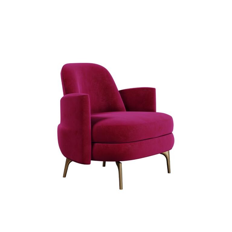 Marilyn Velvet Armchair by Ottiu with Gold Brass Legs and Bow Detail on the Backrest