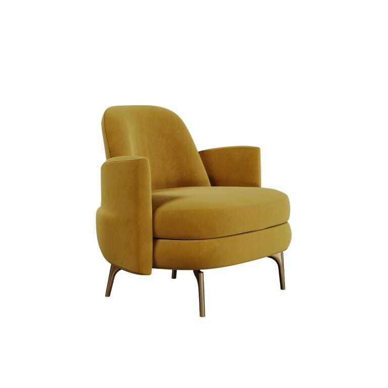 Marilyn Velvet Armchair by Ottiu with Gold Brass Legs and Bow Detail on the Backrest
