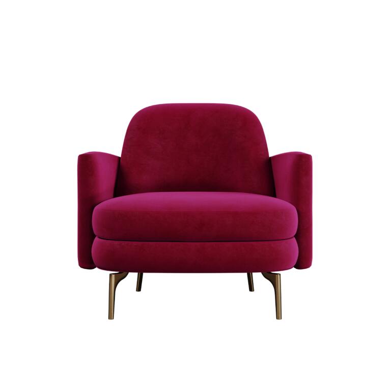 Marilyn Velvet Armchair by Ottiu with Gold Brass Legs and Bow Detail on the Backrest