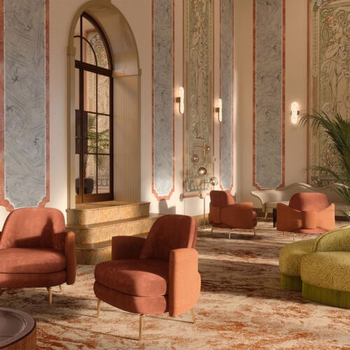 Marilyn Velvet Armchair by Ottiu with Gold Brass Legs and Bow Detail on the Backrest