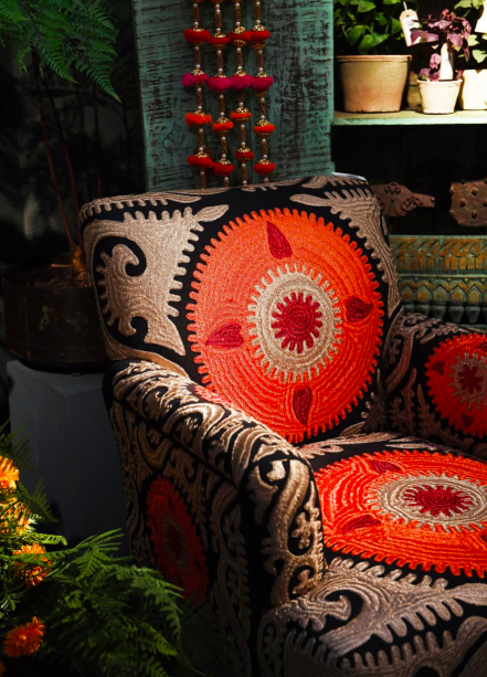 Colours Chair: 88 cm, Cotton, Mango &amp; Sheesham Wood, Multicoloured