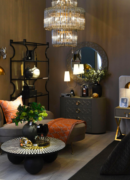 Opulent Smoked Glass Chandelier - 106x80 cm with Gold Accents