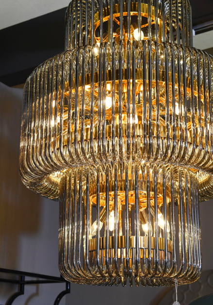 Opulent Smoked Glass Chandelier - 106x80 cm with Gold Accents