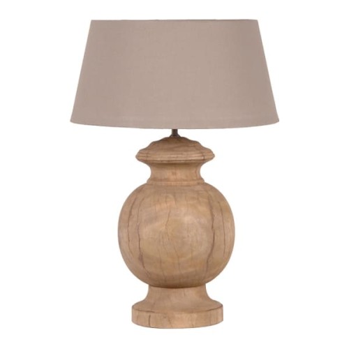 Large Mango Wood Table Lamp with Beige Linen Shade – 74 cm