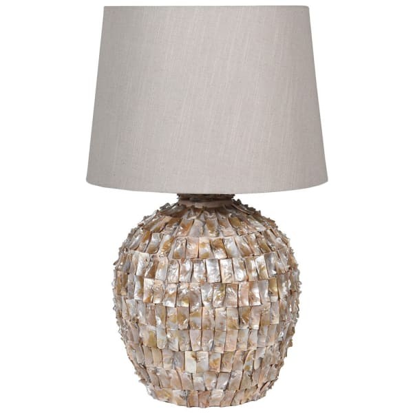 Pearls beige ceramic table lamp 68 cm with cream shade