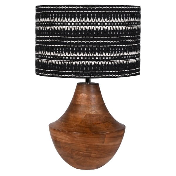 District Mango Table Lamp 67 cm with mango wood base and hand-embroidered linen shade