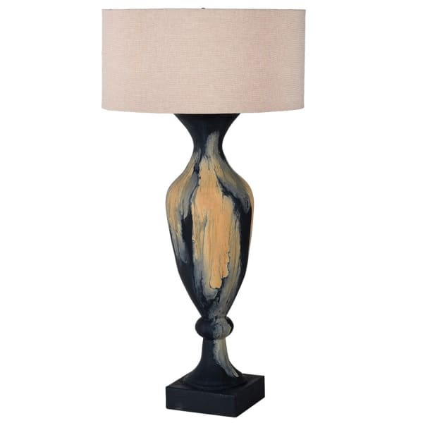 Syrius large enamelled table lamp with a pale linen shade