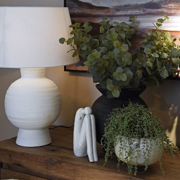 White Terracotta Table Lamp 54 cm with Linen Shade