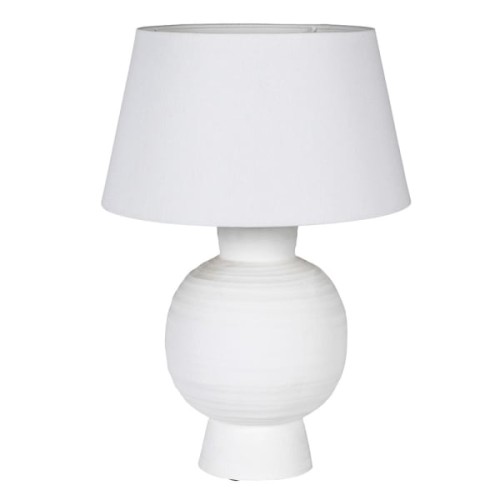 White Terracotta Table Lamp 64 cm with Linen Shade