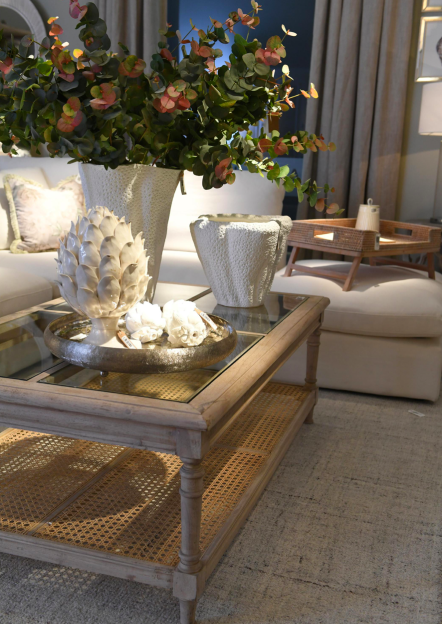 Empire Acacia Wooden Coffee Table with Decorative Rattan Glass Top - 130x80 cm