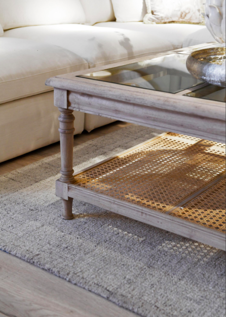 Empire Acacia Wooden Coffee Table with Decorative Rattan Glass Top - 130x80 cm