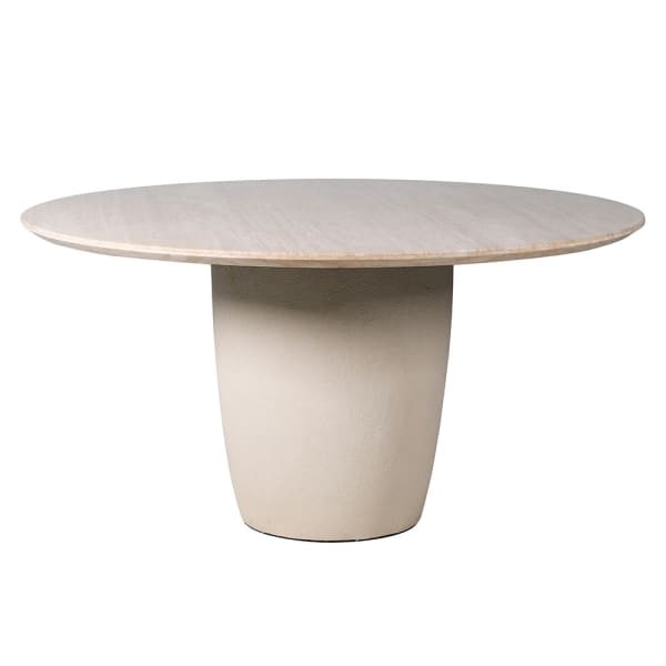 Travertine Light Round Dining Table 150 cm - Beige Table with Cement