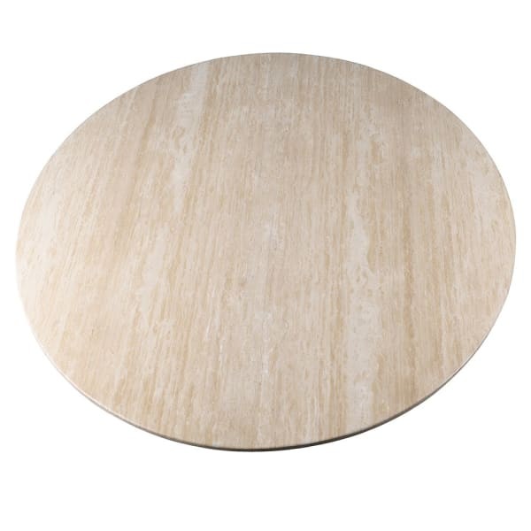 Travertine Light Round Dining Table 150 cm - Beige Table with Cement