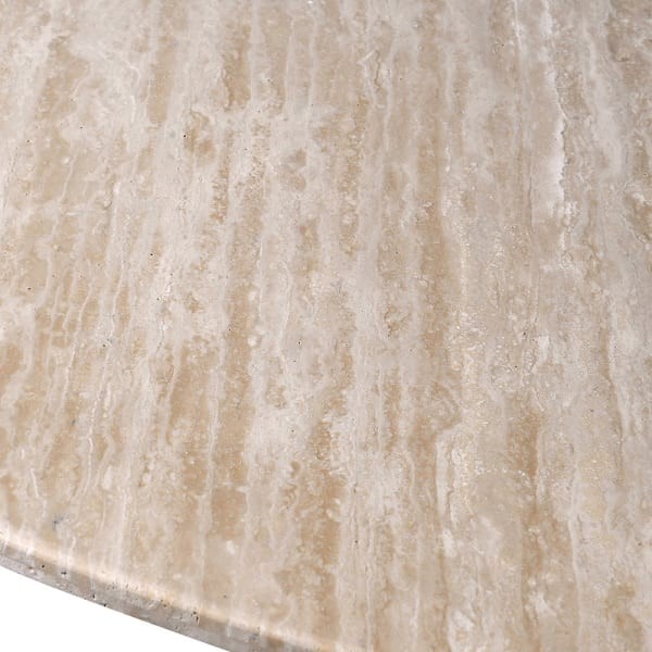 Travertine Light Round Dining Table 150 cm - Beige Table with Cement