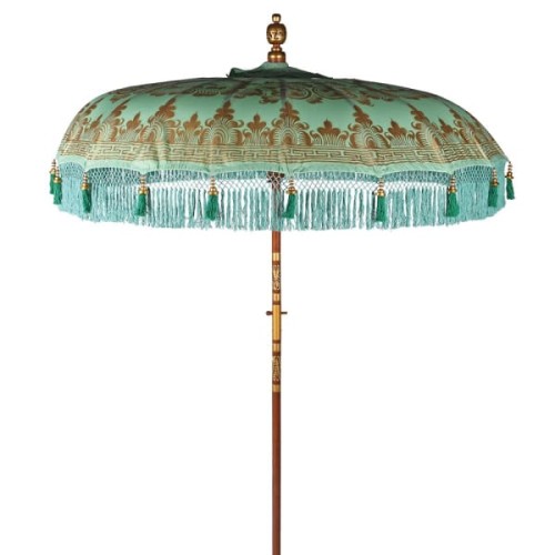 Hand-Painted Oriental Garden Parasol, 188 cm, Blue and Gold