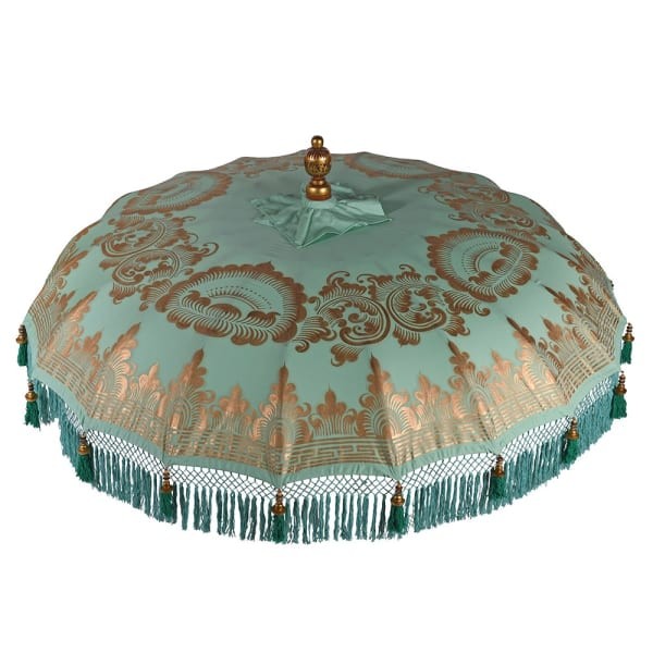 Hand-Painted Oriental Garden Parasol, 188 cm, Blue and Gold