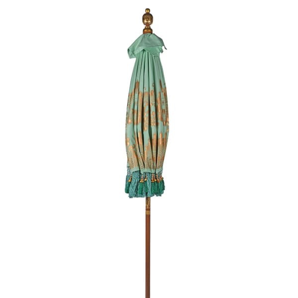 Hand-Painted Oriental Garden Parasol, 188 cm, Blue and Gold