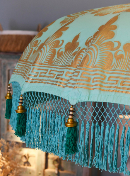 Hand-Painted Oriental Garden Parasol, 188 cm, Blue and Gold