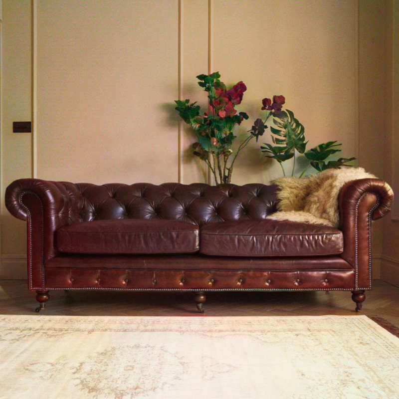 Chesterfield Leather Sofa in Brown 3-seater 224 cm - Brown Leather