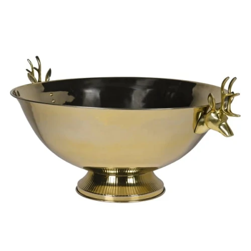 Stag Gold Champagne Cooler 80 cm – Large Bottle Bowl with Deer-Head Handles
