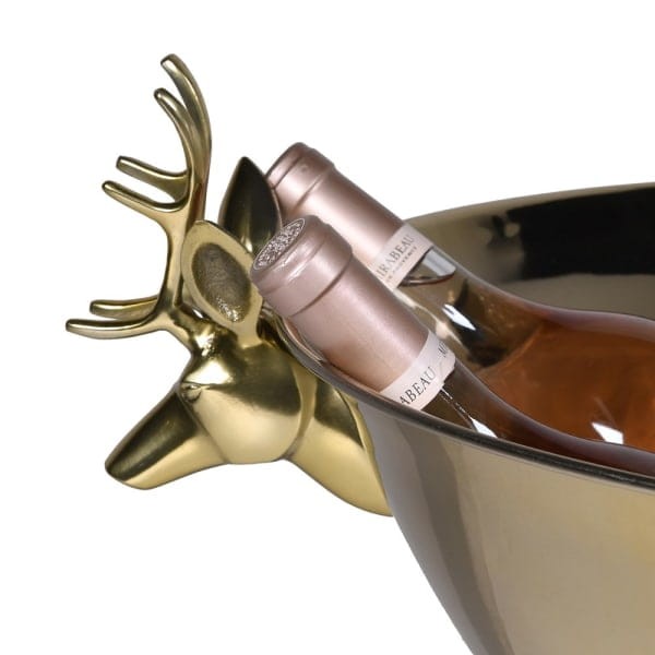 Large gold bottle bowl with decorative deer-head handles