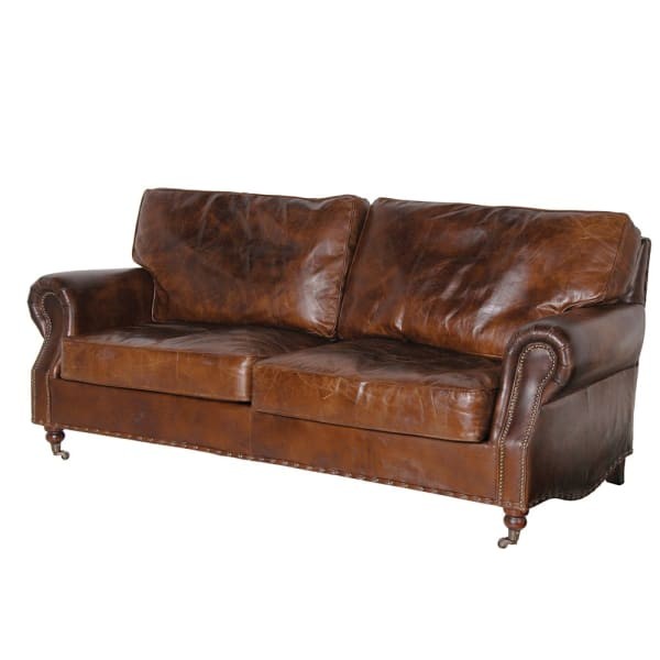Vintage Brown III Leather Sofa 205 cm vintage style natural brown leather