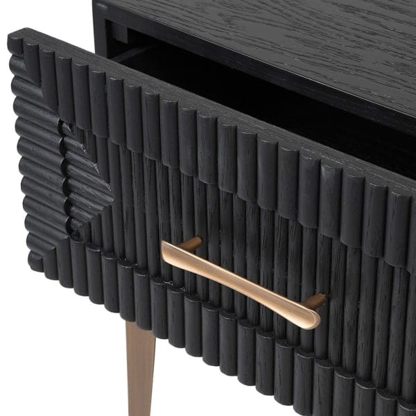 Shoreditch 56cm Oak Bedside Table with Drawer and Gold Iron Base