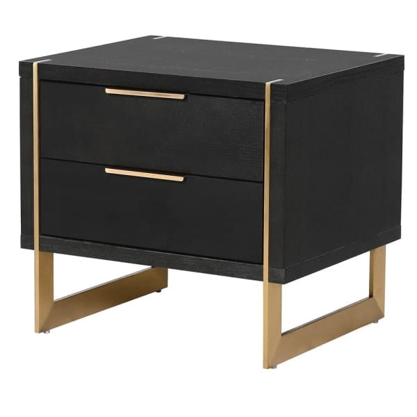 Simple Black bedside table with two drawers and gold details