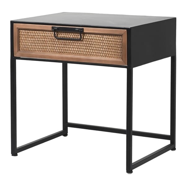 Taba Black Metal Bedside Table with Rattan Drawer 50 cm