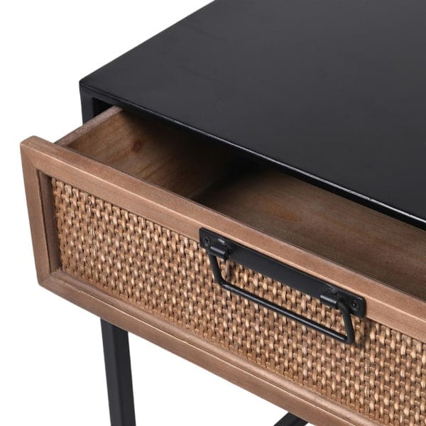 Taba Black Metal Bedside Table with Rattan Drawer 50 cm