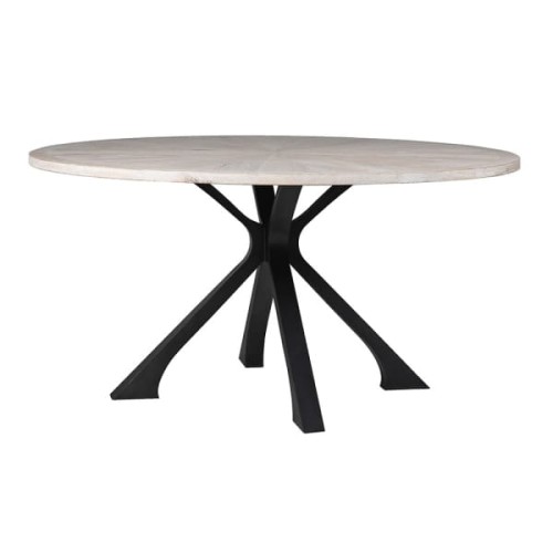 Innovation Round Oak Dining Table, 150 cm – Weathered Wood Top with Black Iron Legs