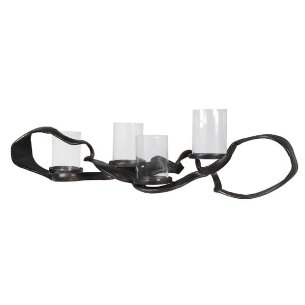 Large black abstract candle holder in aluminium and glass