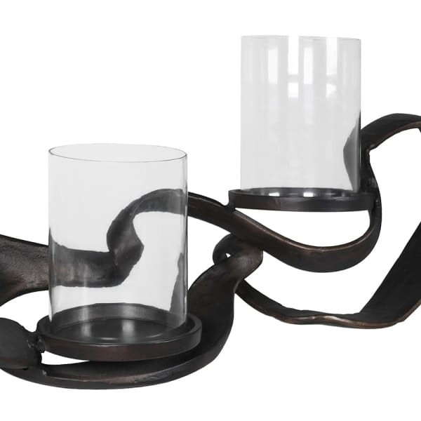 Luxury hammered aluminium candle holder 136 cm wide
