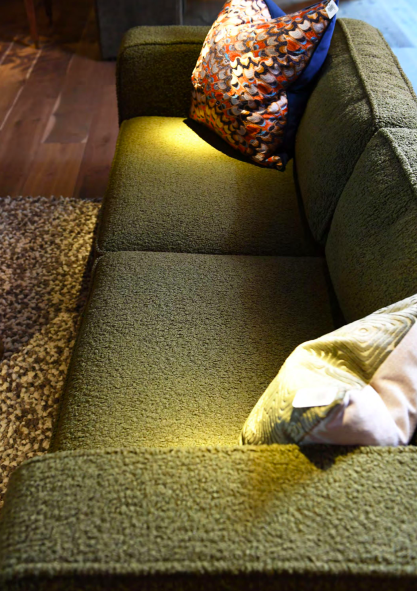 Simple Green Boucle 225 cm sofa - boucle three seater box sofa iron legs