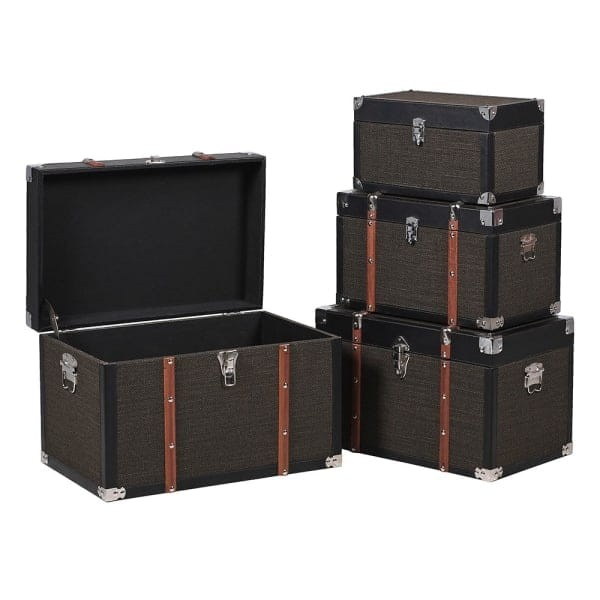 Maldon Black decorative storage trunks set of four