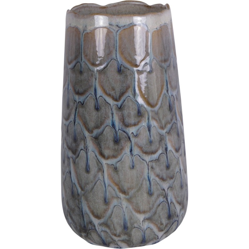 Grey ceramic vase with muted blue accents
