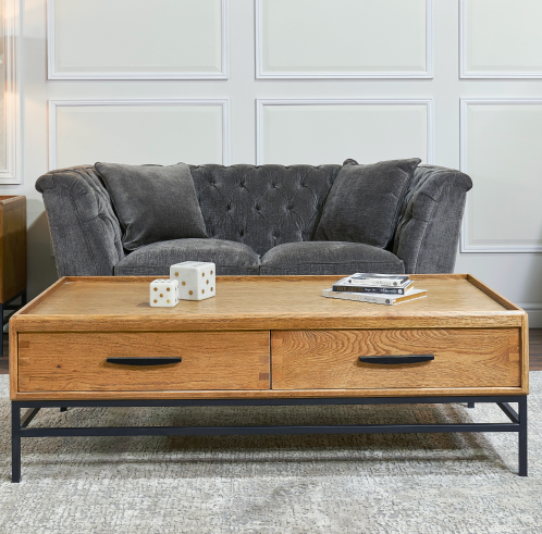 Brue 140 cm Oak Coffee Table with Two Drawers