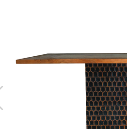 Dark wood dining table measuring 200 × 100 cm