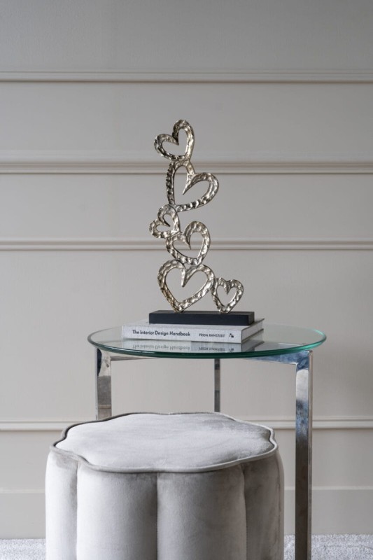 Abstract Hearts Aluminium Sculpture - 42 cm - Silver Finish on Black Wooden Base