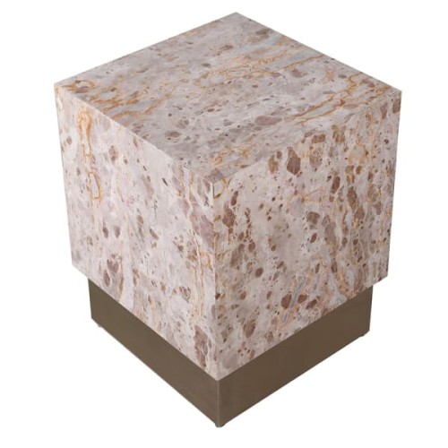 Esher Marble Side Table 52 cm – Pink Marble and Gold Iron Base