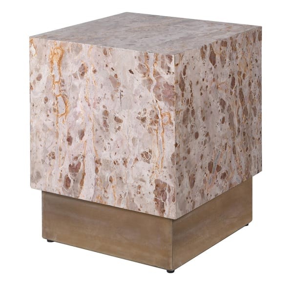 Pink marble side table with a gold iron base